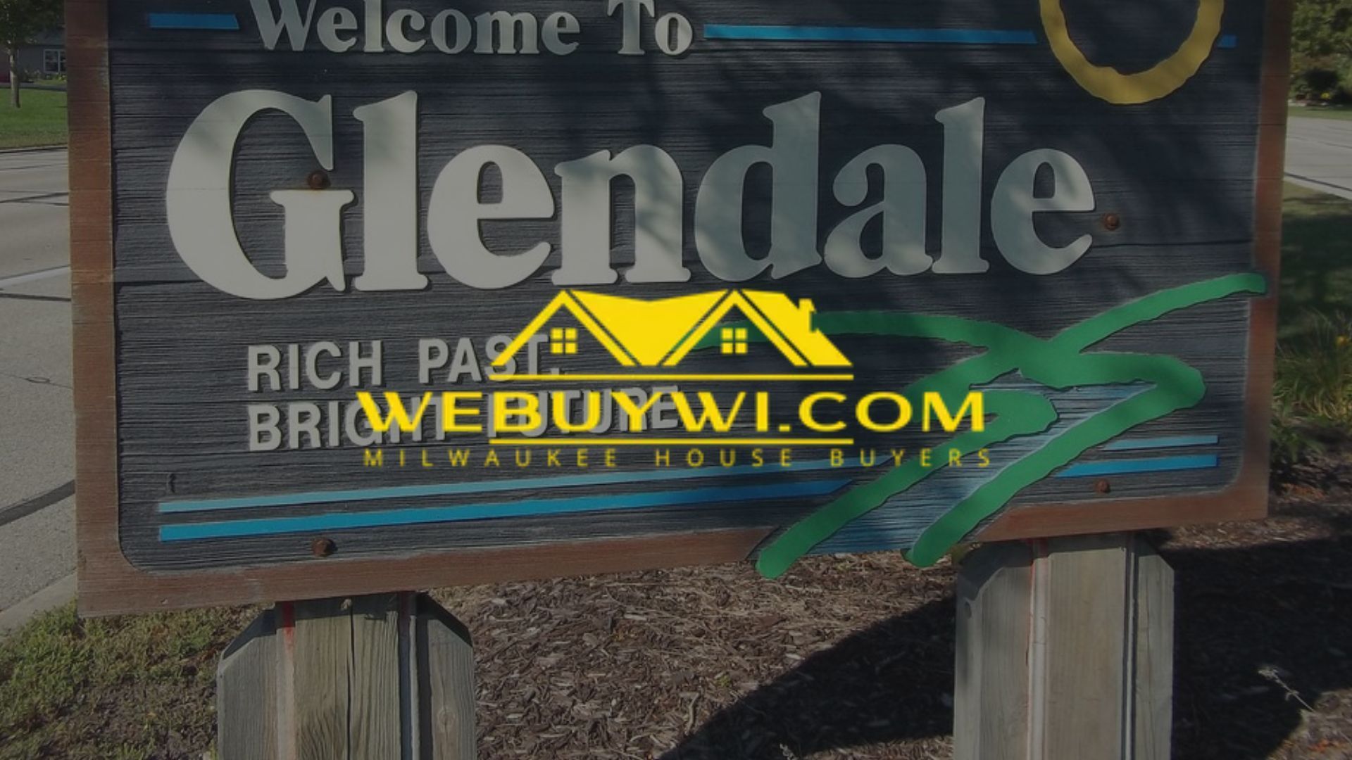 Welcome sign to Glendale, Wisconsin, with a real estate logo superimposed.