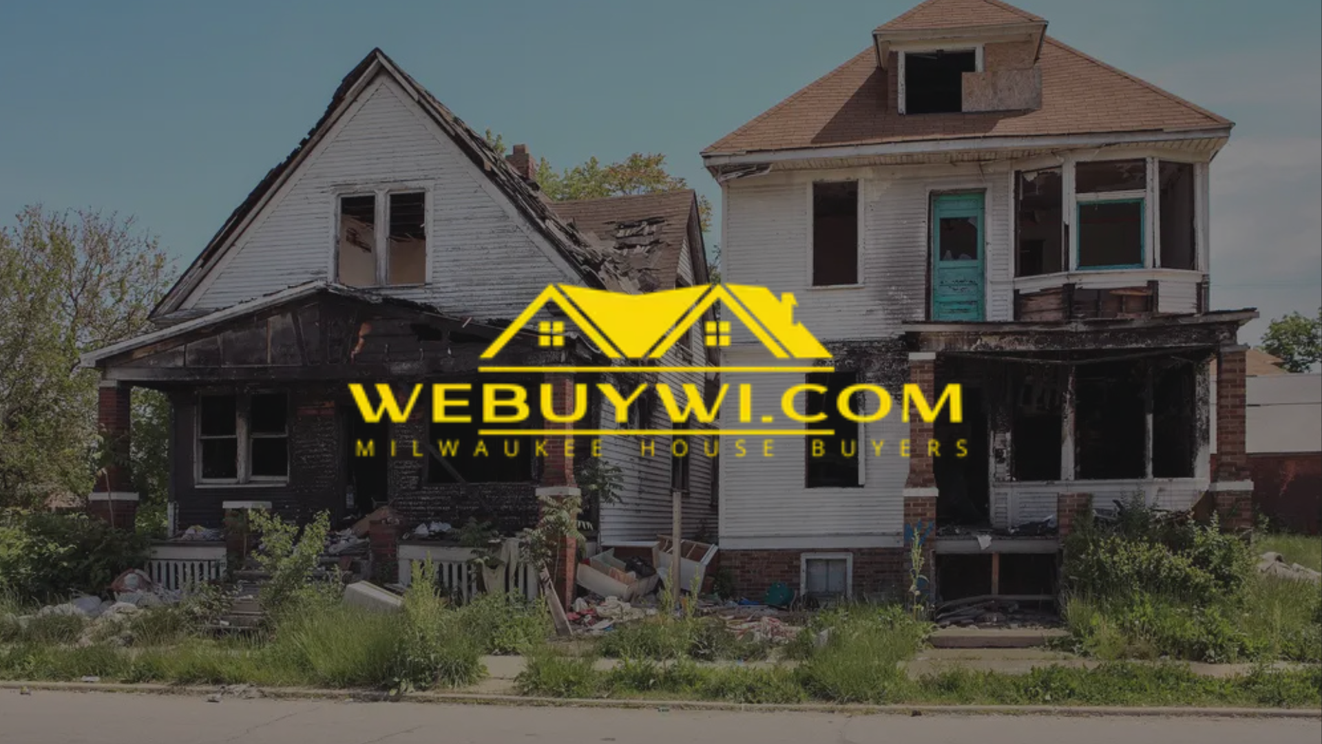 two fire damaged houses in franklin wi with webuywi.com logo on top
