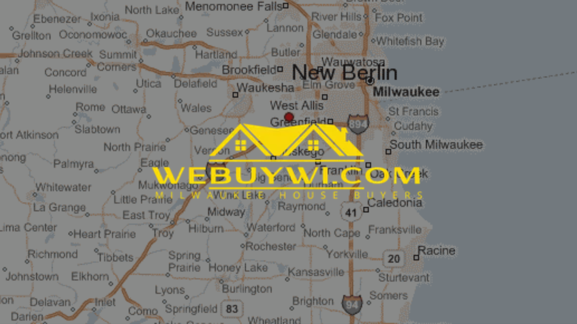 Map of Wisconsin with New Berlin highlighted, WEBUYWI.COM logo overlaid.