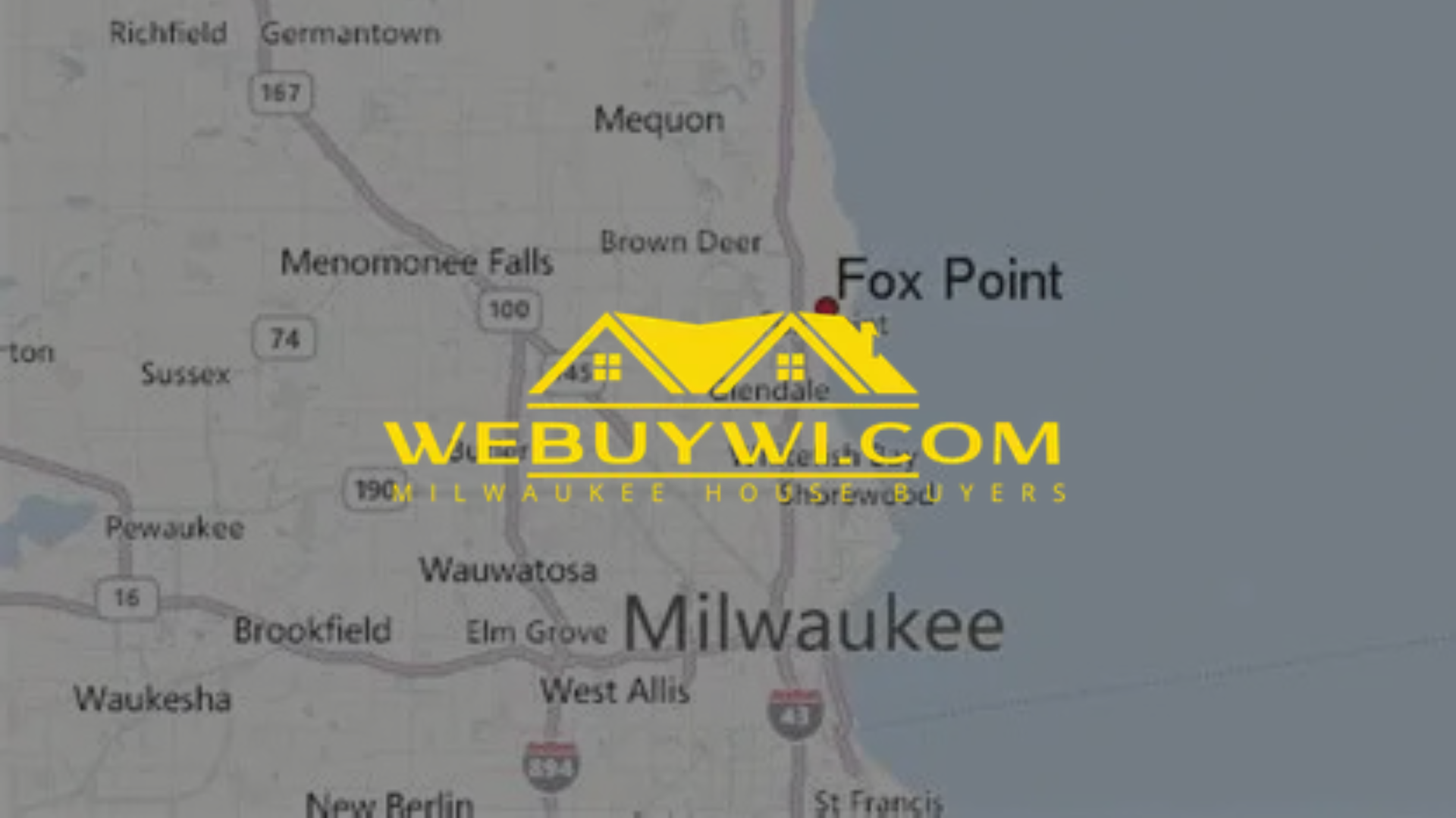 Map showing Fox Point and Milwaukee, Wisconsin with a