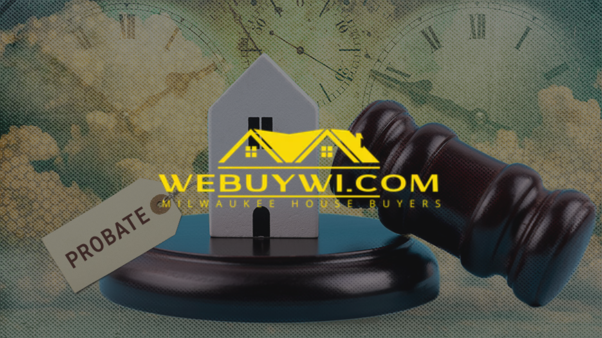 A gavel, house model, and