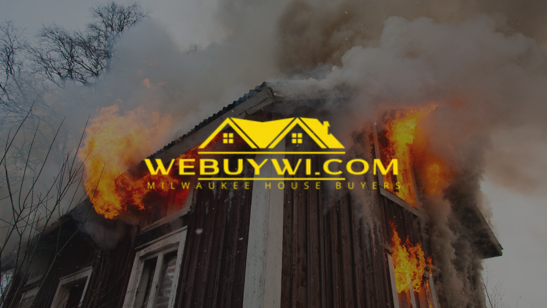 A house on fire with the