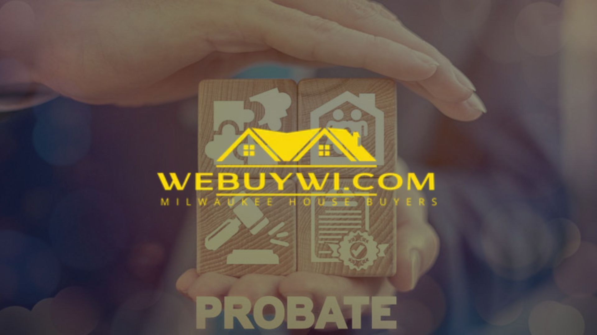 Hands holding wooden blocks with the WeBuyWI.com logo, the word 