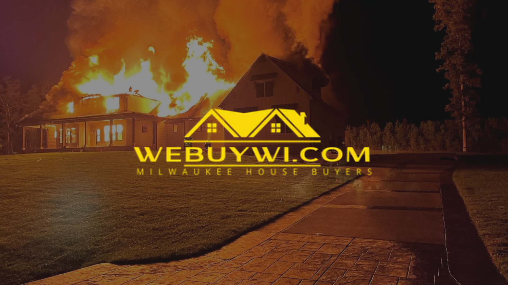 Burning house at night, website logo 