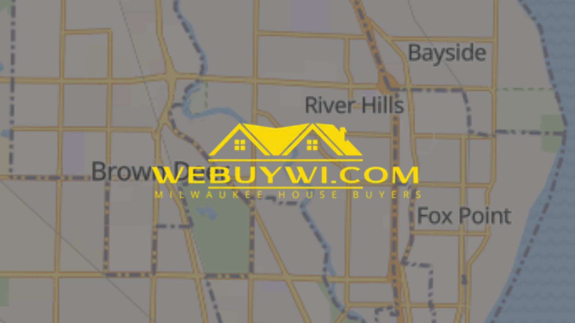 Map highlighting Brown Deer, River Hills, Bayside, and Fox Point in Wisconsin, with a WeBuyWI.com logo.