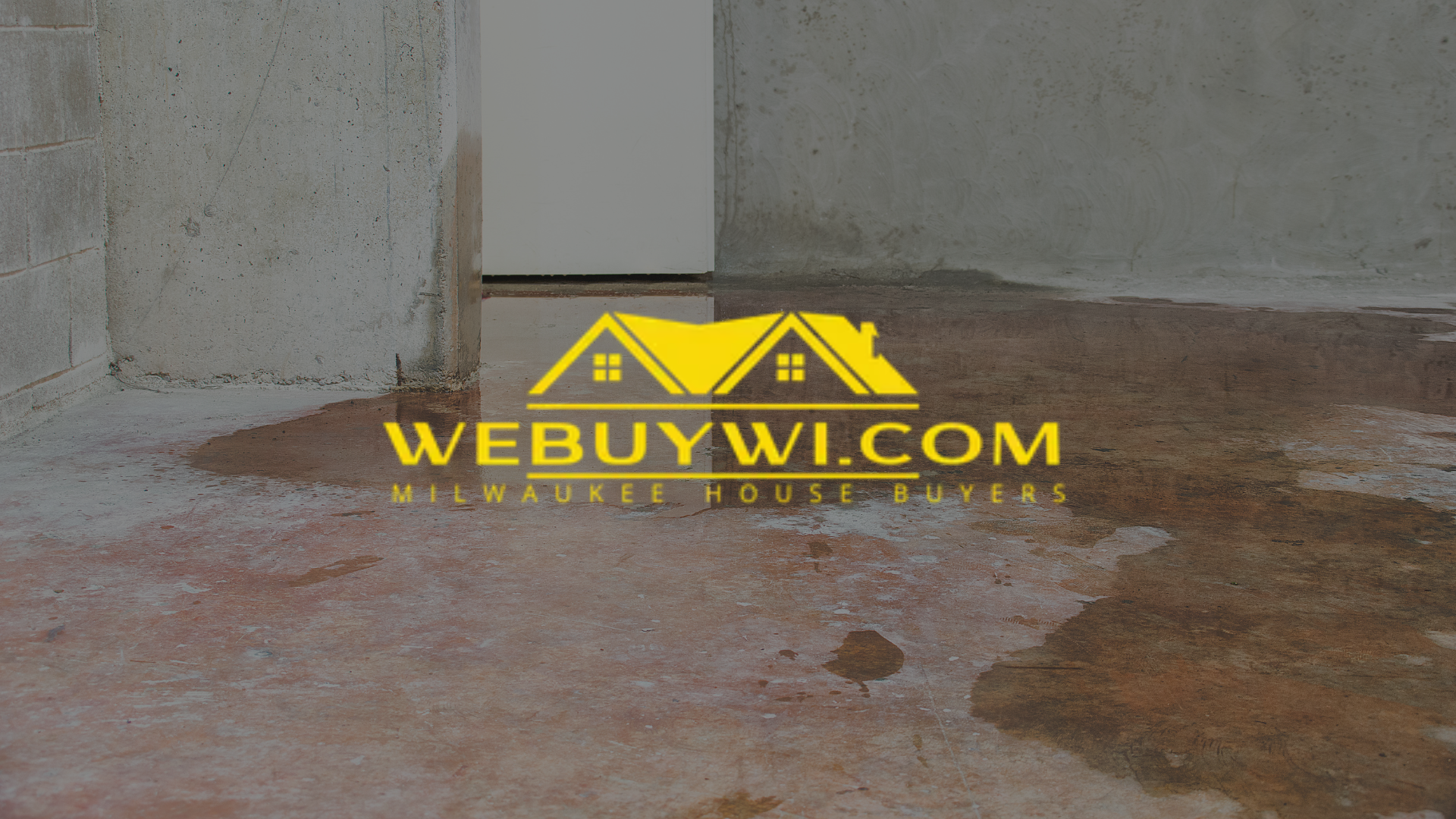 Water on a concrete floor near a doorway, likely in a basement. Logo: WEBUYWI.COM.