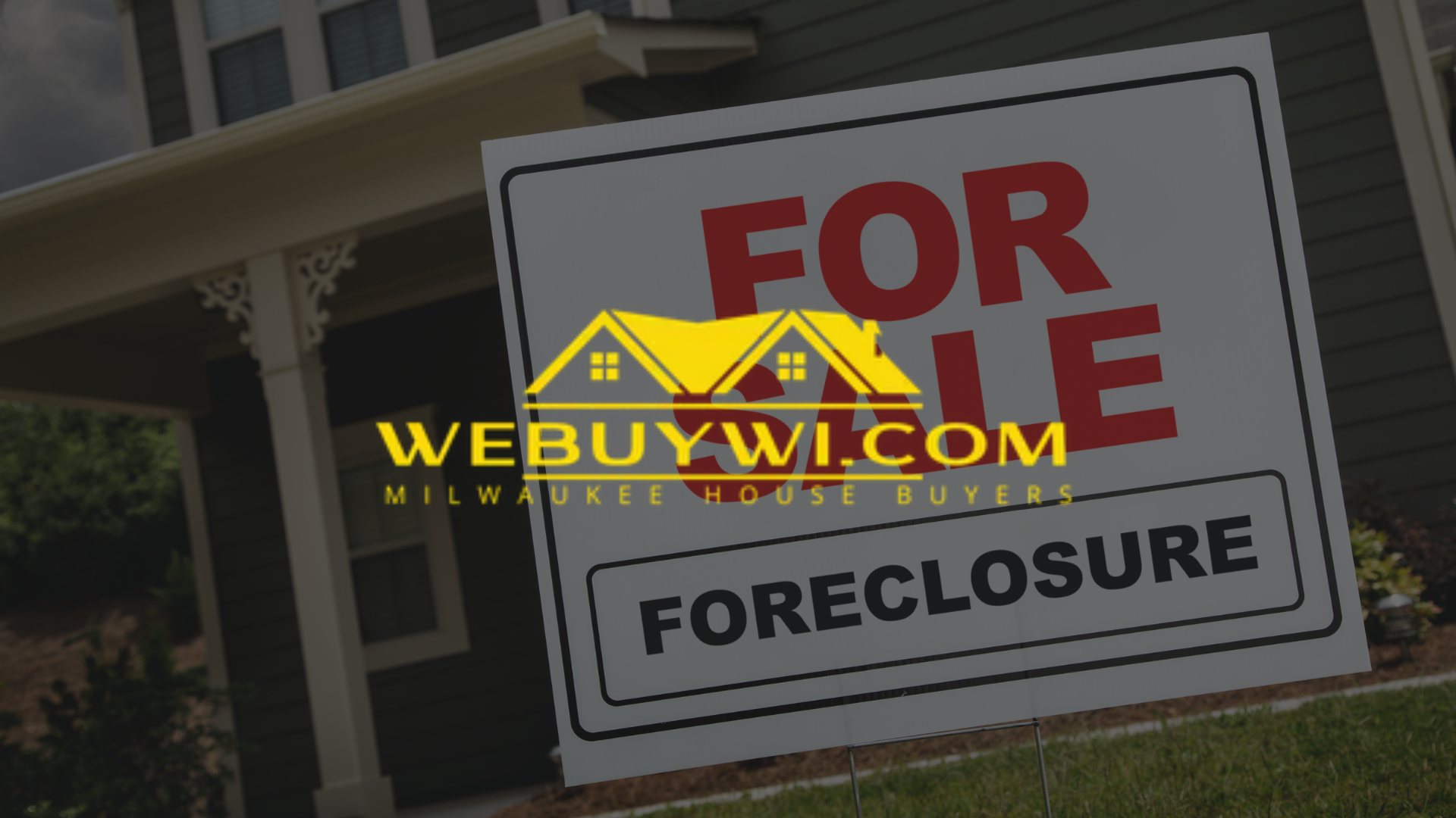 A for sale and foreclosure sign in front of a house