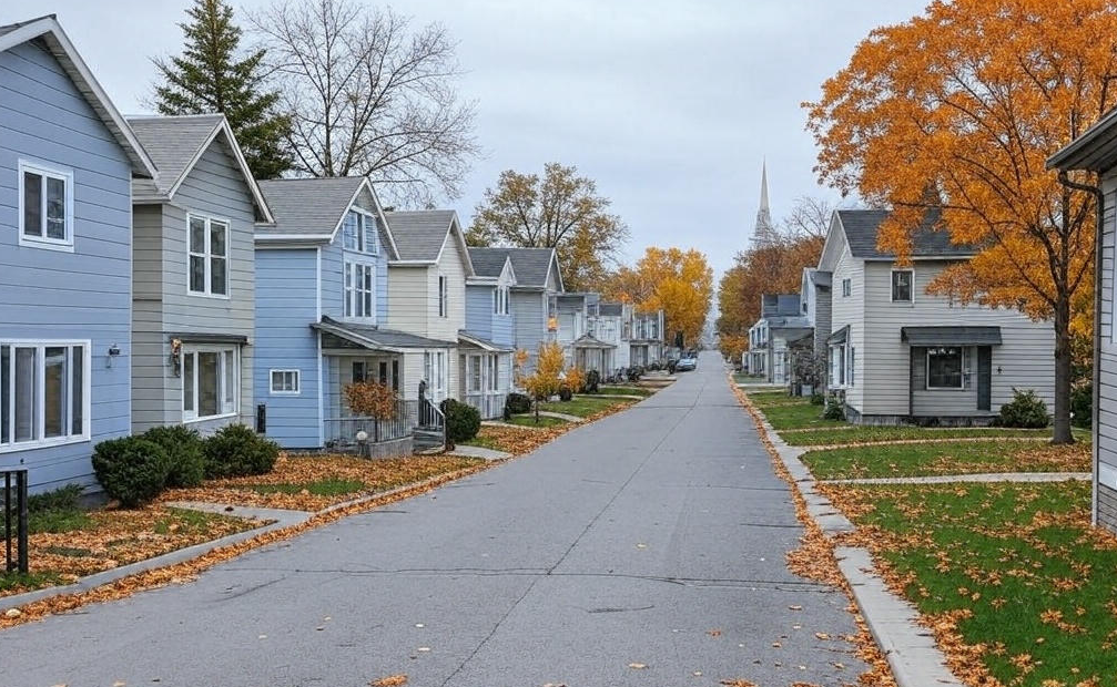 A row of houses on a Milwaukee residential street in autumn
