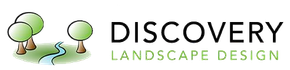Discovery Landscape Design logo with stylized green trees and dark text on a light background