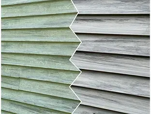 A before and after picture of a siding cleaning job in Gloucester, VA