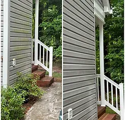 A before and after picture of a siding cleaning job in Gloucester, VA
