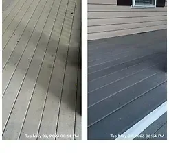 A before and after picture of a deck washing job in Gloucester, VA