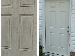 A before and after picture of a door cleaning job in Gloucester, VA