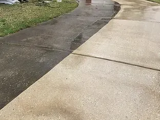 A before and after picture of a side walk cleaning job in Gloucester, VA