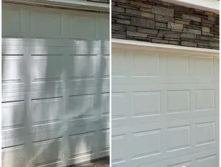 A before and after picture of a garage door cleaning job in Gloucester, VA