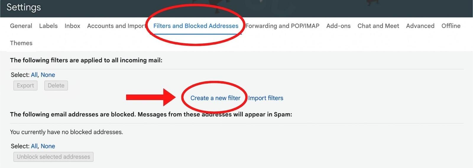 filters and blocked addresses