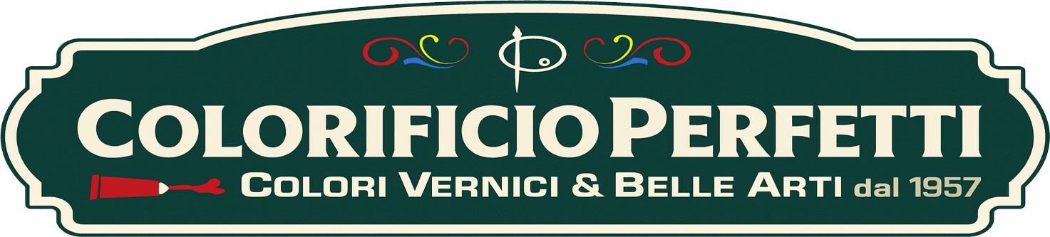 Logo per Colorificio Perfetti, azienda di vernici e forniture artistiche, con design verde e bianco.