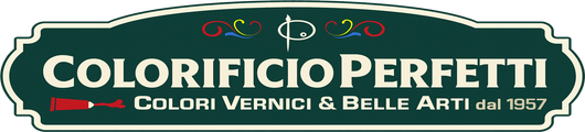 Logo per Colorificio Perfetti, azienda di vernici e forniture artistiche, con design verde e bianco.