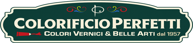 Logo per Colorificio Perfetti, azienda di vernici e forniture artistiche, con design verde e bianco.