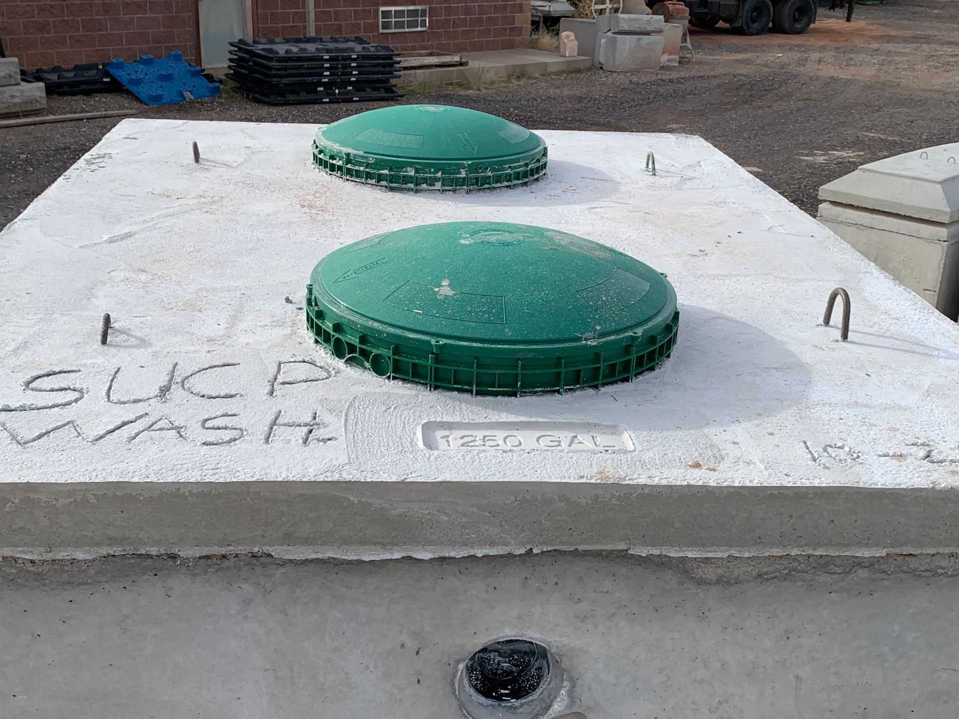 A newly installed concrete septic tank.