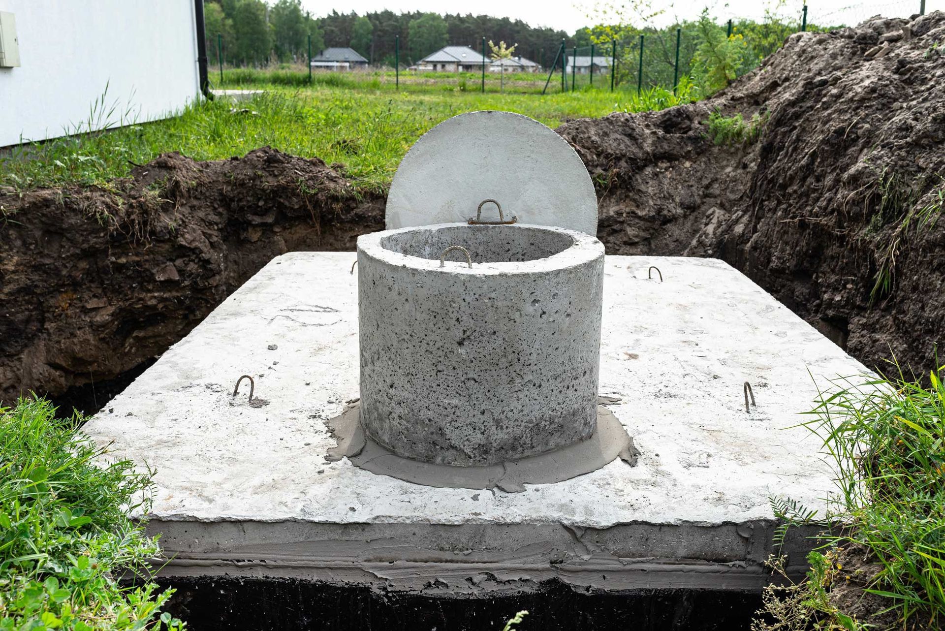 A newly installed concrete septic tank.