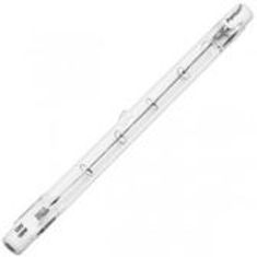 Un gros plan d'une ampoule halogène sur fond blanc.