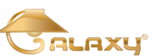 Un logo galaxie doré sur fond blanc