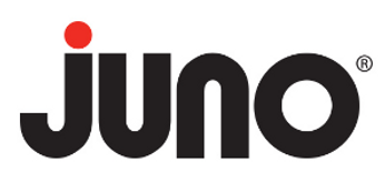 Un logo juno noir et rouge sur fond blanc