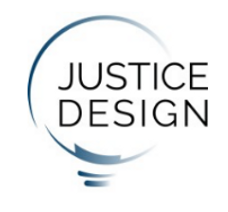 Un logo pour la conception de la justice avec une ampoule au milieu