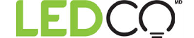 Le logo de ledco est vert et noir et ressemble à une ampoule.
