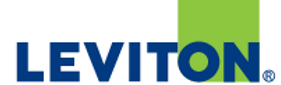 Un logo Leviton bleu et vert sur fond blanc