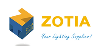 Un logo zotia bleu et jaune sur fond blanc