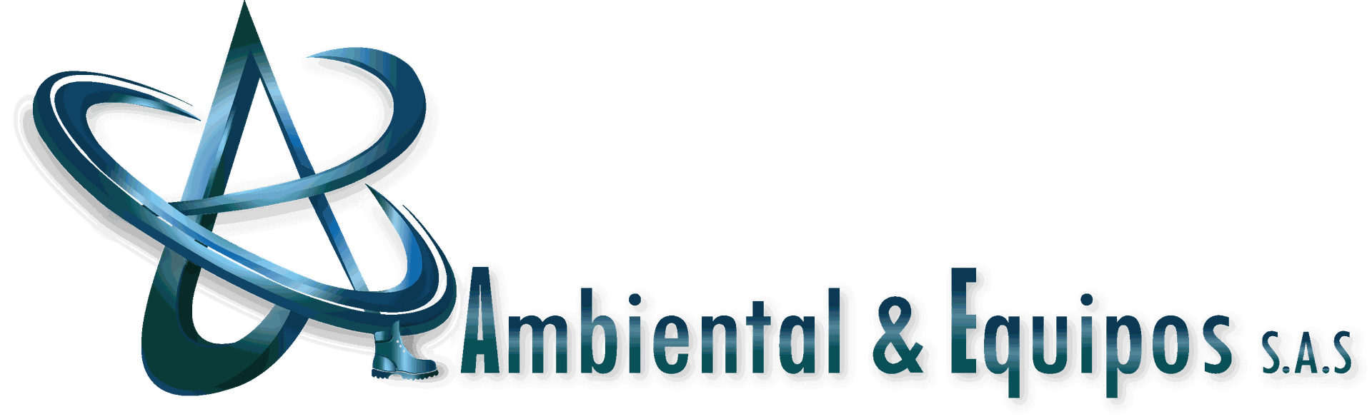 Logotipo de Ambiental & Equipos SAS con un globo terráqueo abstracto azul y un diseño de línea curva.