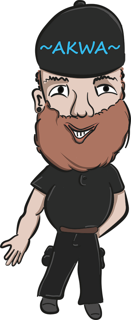 Eine Karikatur eines Mannes mit Bart und schwarzem Hut.