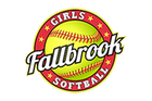 Logo for Fallbrook Softball featuring a yellow softball inside a red circular border with the text "GIRLS" and "SOFTBALL."