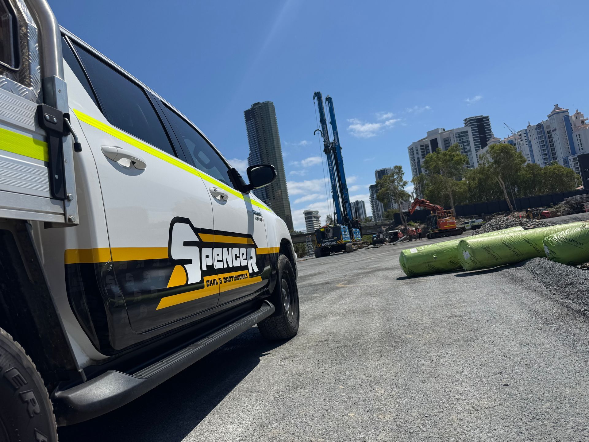 A rock revetment recently finished above a waterway to prevent future erosion.