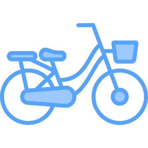 A blue bicycle with a basket on the front.