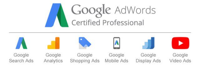 A google adwords certified professional logo with icons