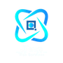 A blue logo with a santa hat on it