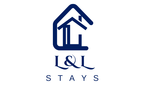 A blue logo for a company called l & l stays.