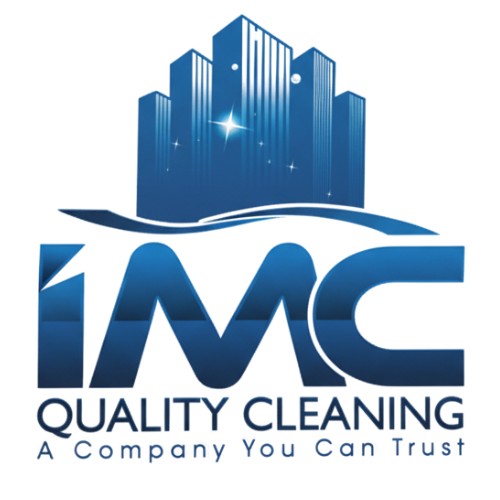 Logo for Imc Quality Cleaning: Blue C with mop and bucket, green bucket, blue water drop, green and blue text.