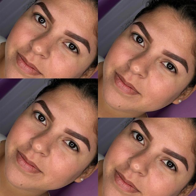 A woman 's face is shown in four different angles