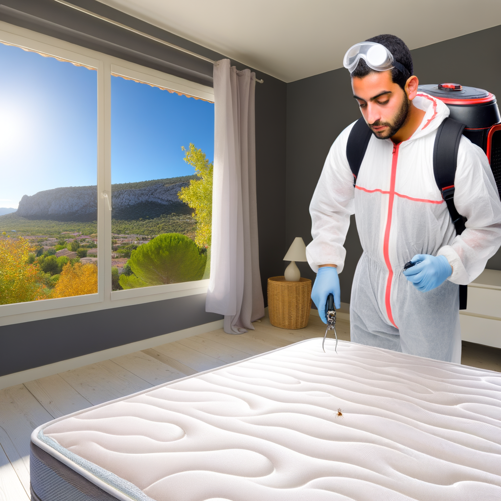 technicien hygiéniste qui cherche des punaises de lit