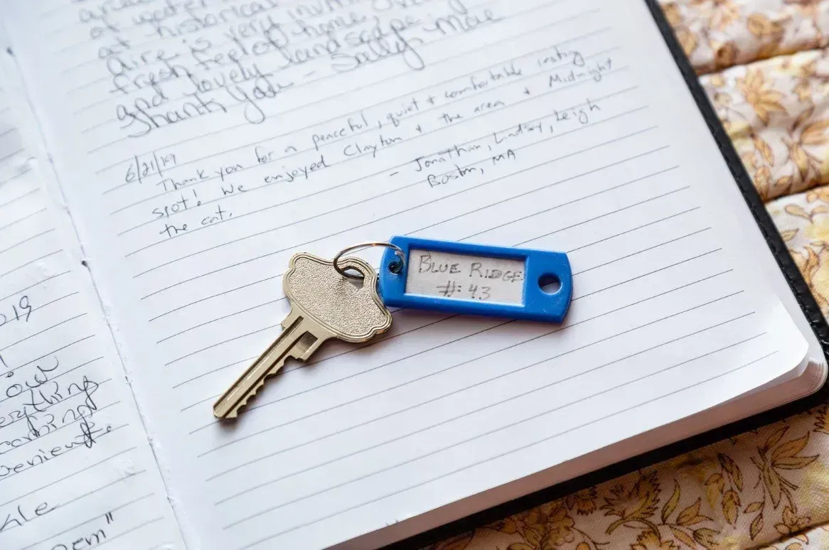 Key with blue tag labeled