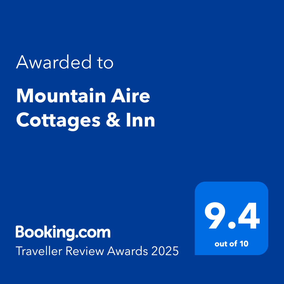 Award badge for Mountain Aire Cottages & Inn, awarded by Booking.com, rating 9.4 out of 10.