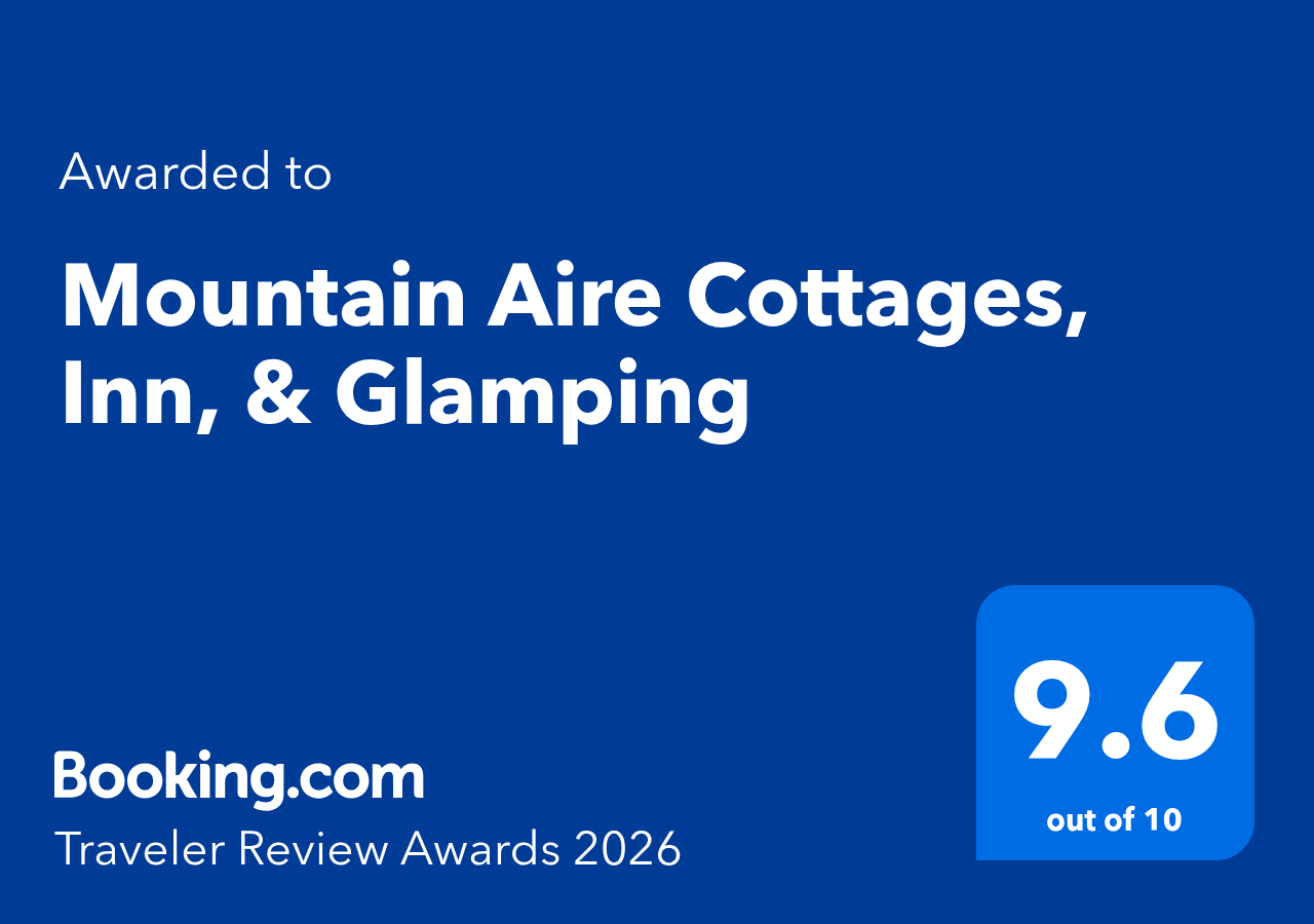 Award badge for Mountain Aire Cottages & Inn, awarded by Booking.com, rating 9.4 out of 10.