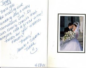 A thank you card with a picture of a bride and groom on it