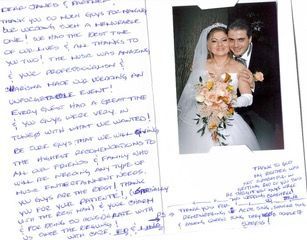 A bride and groom are standing next to each other on their wedding day