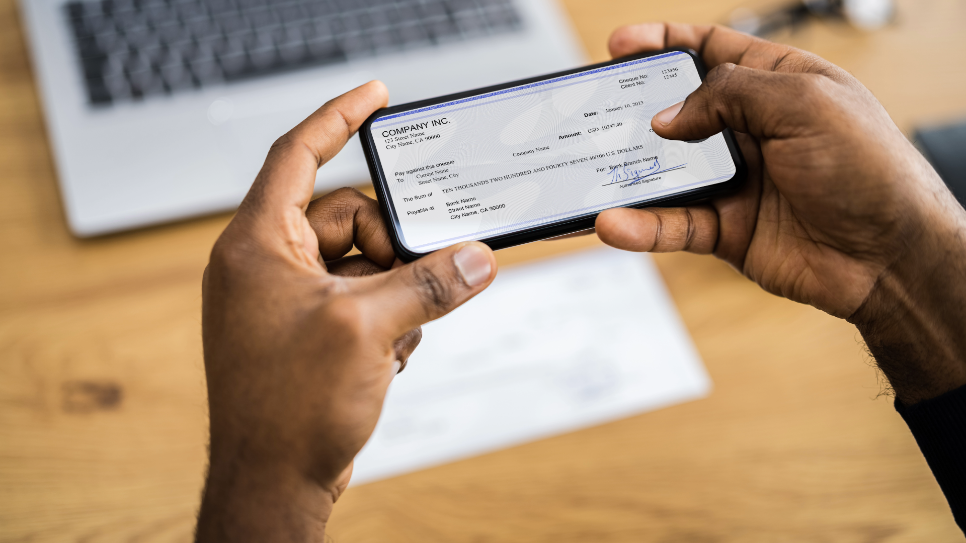 taking a photo of a bank check