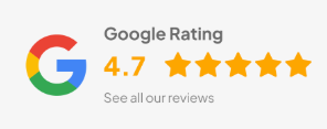 Google rating of 4.7 stars with the Google logo.  